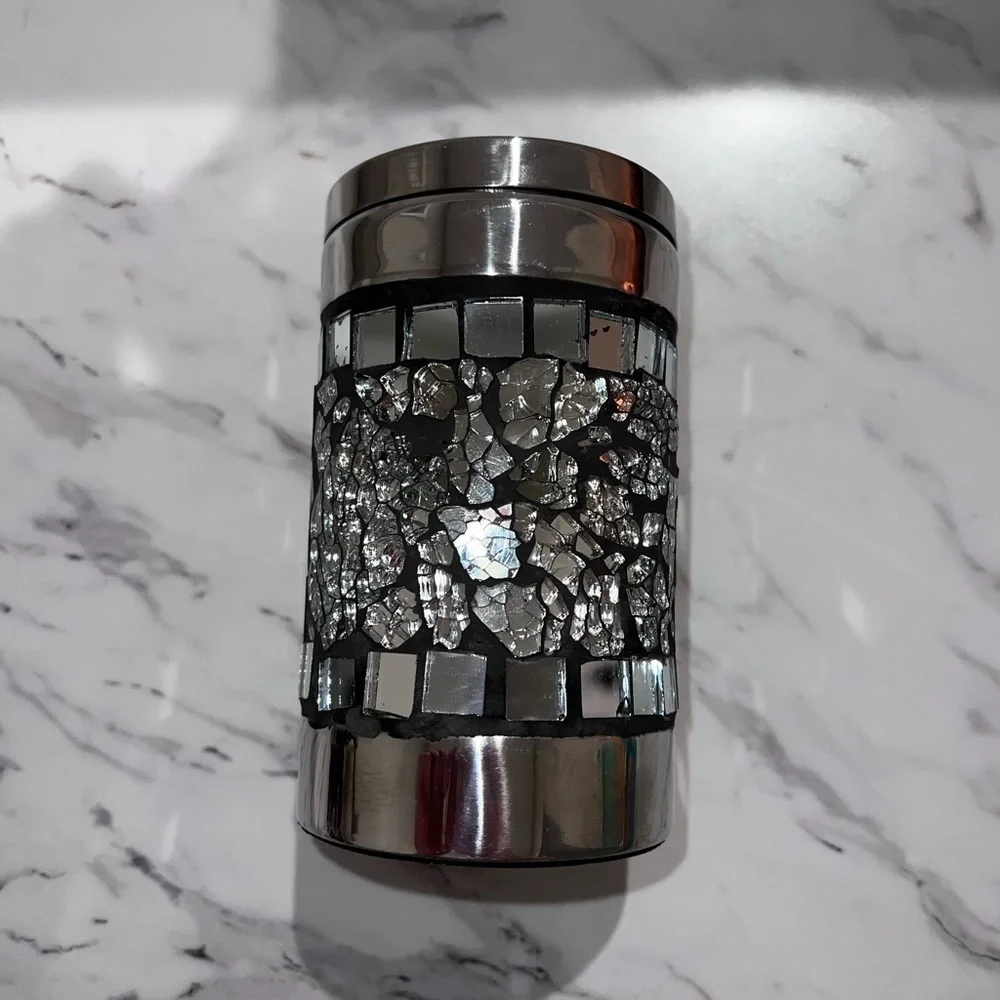 Silver Speckled Glass Makeup Brush Holder